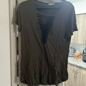 Green and Black Lace up top